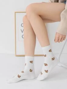 Calcetines de tripulación con patrón de oso de dibujos animados