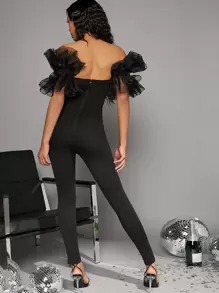 Betoverend Eenkleurig Jumpsuit Contrast doorschijnend Rimpeling Rits