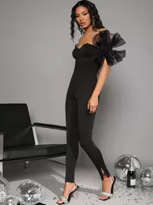 Betoverend Eenkleurig Jumpsuit Contrast doorschijnend Rimpeling Rits