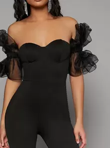 Betoverend Eenkleurig Jumpsuit Contrast doorschijnend Rimpeling Rits