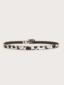 Cow Print Western Belt - Black and White - View 4