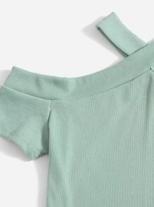 SHEIN Tops con gái Gân đan màu trơn Ăn mặc đẹp - Màu xanh Bạc hà - Xem 4