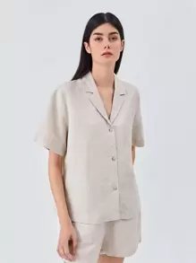 MOTF PREMIUM LINEN RELAXED FIT BLOUSE - Beige - View 7