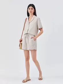 MOTF PREMIUM LINEN RELAXED FIT BLOUSE - Beige - View 8