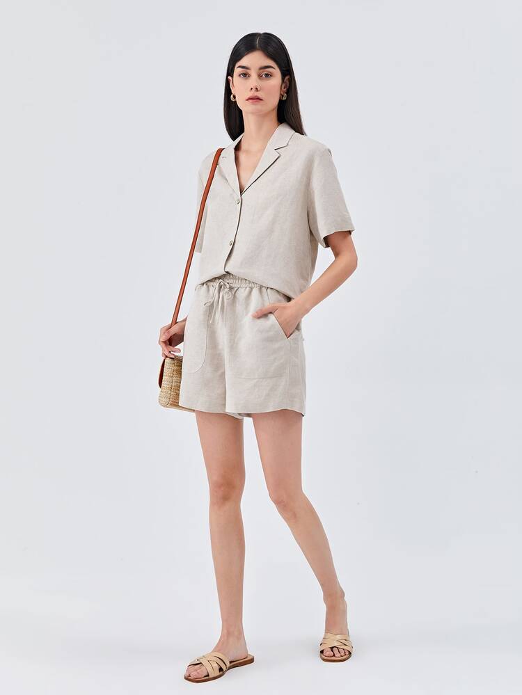 MOTF PREMIUM Blusa lino forma relajada - Beis - Añade 8