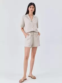 MOTF PREMIUM LINEN RELAXED FIT BLOUSE - Beige - View 9