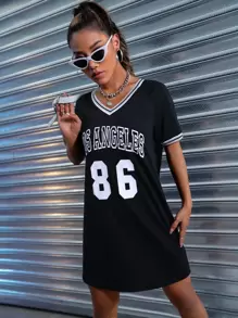 SHEIN Unity Đầm Lá thư Thể thao - màu đen - Xem 4