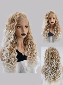 13*2 Synthetic Lace Front Wigs Medium Length 2 Tone Ombre Blonde Natural Jerry Curly Lace Front Wig for Women Daily Party Use Glueless Heat Resistant Fiber Hair 130% High Density 20 inch Free Part Deep Curly Natural Pre-Plucked Hairline HD Transparent Lace Wig & 1pc Wig Cap - Multicolor - View 1
