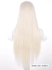 Pelucas De Fibra Sintética Suave, De 28 Pulgadas De Largo Y Con Aspecto Natural, Con Encaje Profundo Para Cabello De Bebé, Sin Pegamento, Para Mujeres Con Cabello Sedoso Y Liso - Blanco - Ver 4