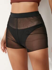 透視網紗沙灘褲 - 黑色 - 查看 3