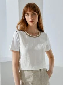 MOTF PREMIUM LINEN GOLDEN TAPE T-SHIRT - White - View 6