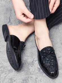 Men Floral Print Bow Decor Mule Loafers - Blue - View 2