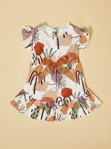 PETSIN Plant Print Bow Decor Pet Dress - Multicolor - View 2