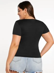 SHEIN BASICS Áo thun Plus size màu trơn Giải trí - màu đen - Xem 2