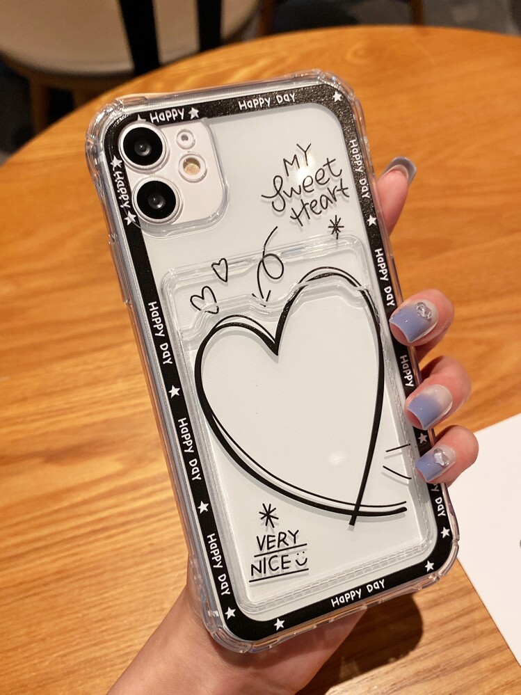 ハートパターン クリア カード挿入口 スマホケース | SHEIN JAPAN