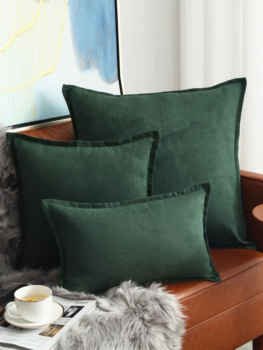 1pc Suede Ruffle Decorative Throw Pillow/Lumbar Cushion Cover, Suitable For Bedroom, Living Room, Sofa - Green - View 1