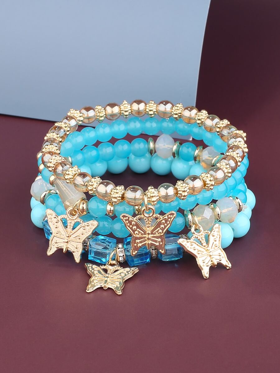 4 pcs Gelang Manik-manik Pesona Kupu-kupu - MultiWarna - View 1