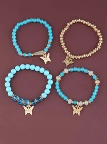 4 pcs Gelang Manik-manik Pesona Kupu-kupu - MultiWarna - View 2