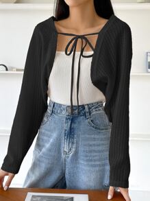 DAZY Áo crop top tay áo Raglan buộc phía trước không có áo cami - màu đen - Xem 5