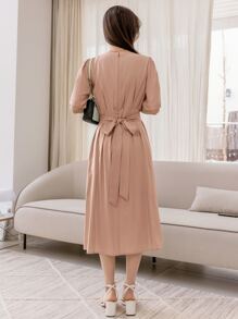 DAZY Pleated Tie Back Dress - Dusty Pink - View 2
