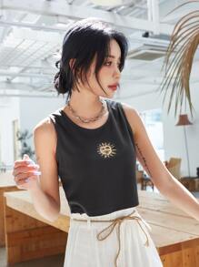 DAZY In mặt trời Đan Xương sườn Áo ba lỗ - màu đen - Xem 5