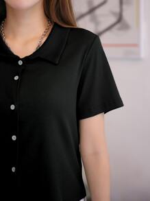 DAZY Solid Button Up Tee