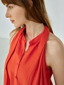 MOTF PREMIUM LINEN DRAPED BLOUSE - Burnt Orange - View 8