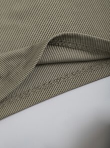 INAWLY Rib-knit Square Neck Tank Top - Army Green - View 3