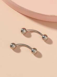 2pcs/set Minimalist Body Piercing Jewelry Stainless Steel Fashion Punk Perfect Piercing For Women & Men Body Jewelry Gift - Silver - View 1