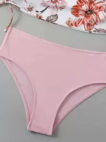 Swim Lushoire Summer Beach Random Floral Print Drawstring Side Tie Backless Halter Tankini