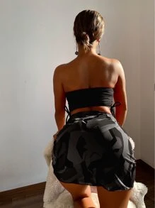 3 件套拼色抹胸比基尼套装和沙滩裙夏季海滩 - 黑色 - 查看 2