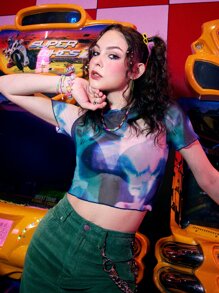 ROMWE Street Life Mesh Tie Dye Crop Top - Multicolor - View 5