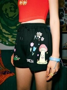 ROMWE Street Life Cartoon Graphic Shorts - Black - View 3