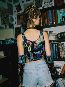 ROMWE Street Life Letter Graphic Chain Side Top - Multicolor - View 2