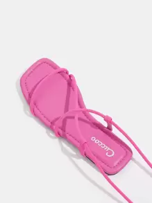 Styleloop Women Hot Pink Strappy Sandals, Funky Solid Outdoor Fabric Lace Up Flat Sandals - Hot Pink - View 3