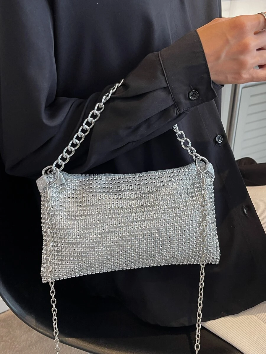 Fashionable Shiny Silver Shoulder Bag - Silver - View 1