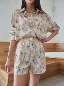 DAZY Allover Print Drop Shoulder Blouse & Shorts - Multicolor - View 4