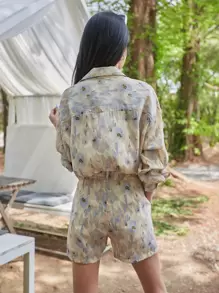 DAZY Allover Print Drop Shoulder Blouse & Shorts - Multicolor - View 5