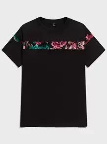 GENTILAND Men Plus Floral Print T-Shirt - Black - View 1