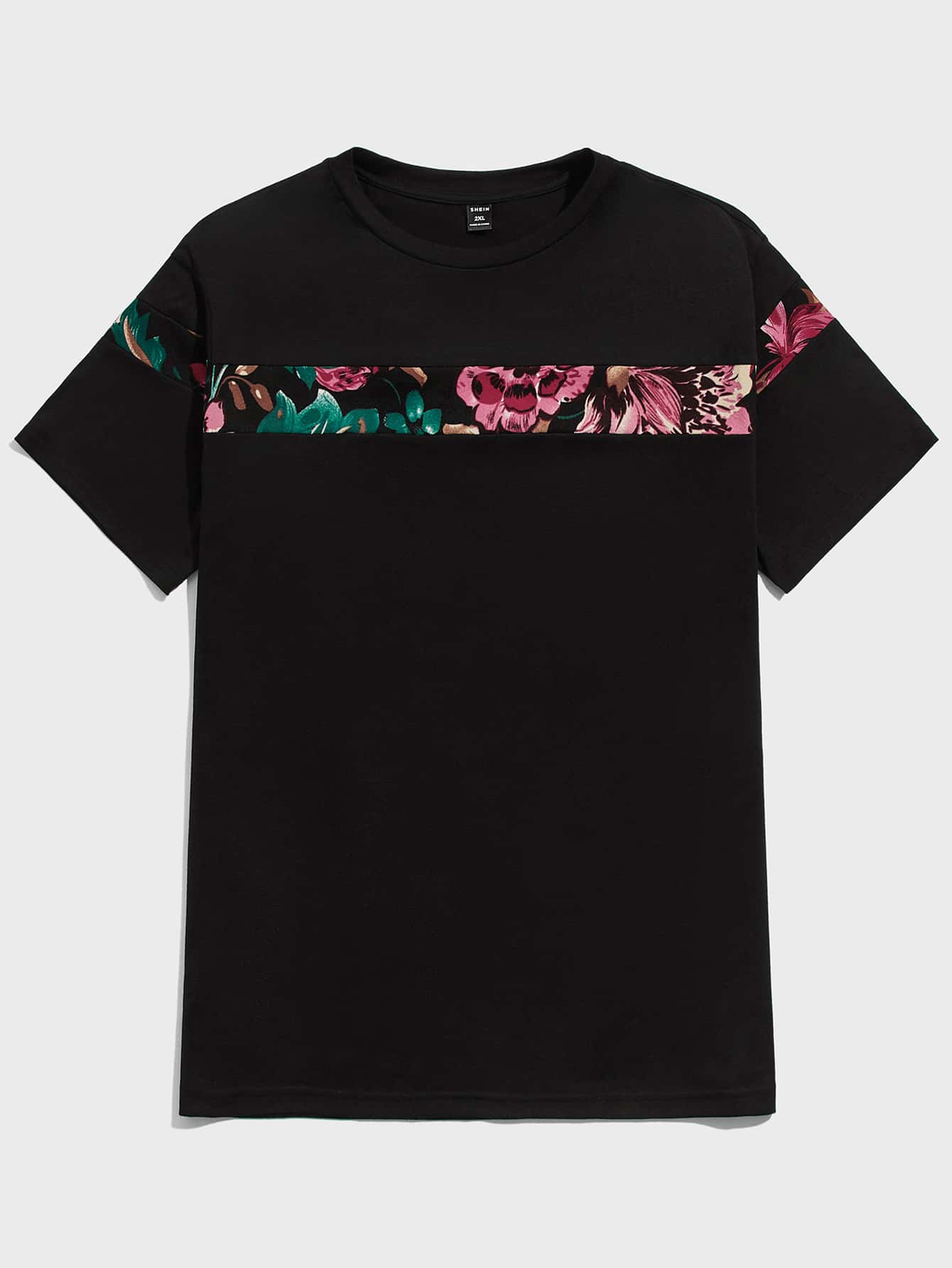 GENTILAND Men Plus Floral Print T-Shirt - Black - View 1