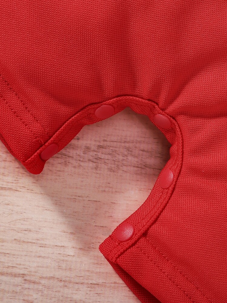 Bebé niño Mono con estampado de letra de color combinado ribete de rayas - Rojo y blanco - Añade 7