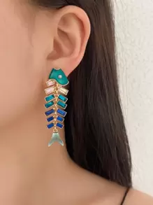 水鑽魚骨耳墜 - 彩色 - 查看 1