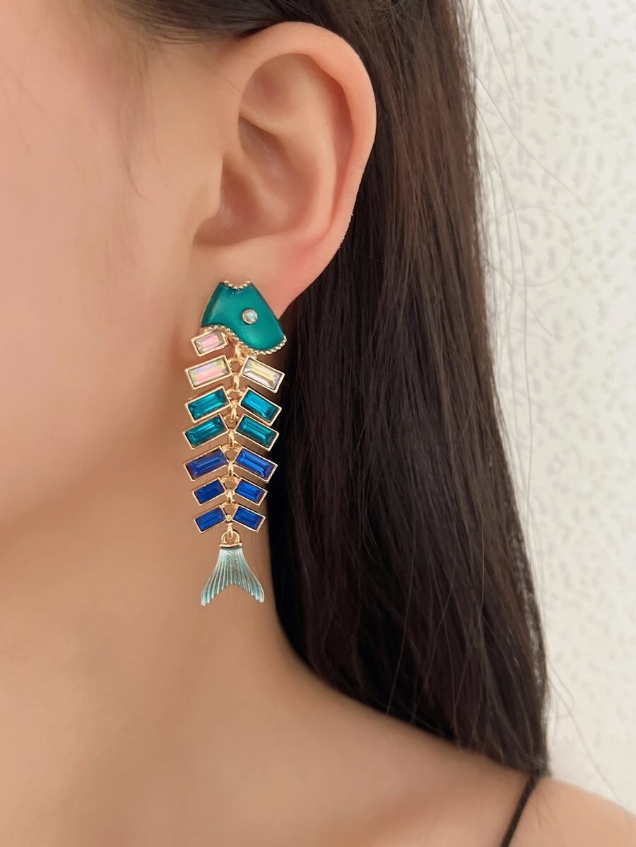 水鑽魚骨耳墜 - 彩色 - 查看 1