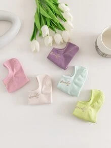 5 Par/set De Calcetines Básicos Encantadores De Hilo Metálico De Color Caramelo Para Mujer, Que Absorben La Humedad Y Son Transpirables, Adecuados Para El Uso Diario - Multicolor - Ver 2