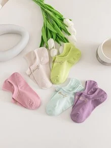 5 Par/set De Calcetines Básicos Encantadores De Hilo Metálico De Color Caramelo Para Mujer, Que Absorben La Humedad Y Son Transpirables, Adecuados Para El Uso Diario - Multicolor - Ver 3