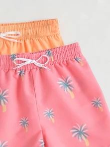 Tween Boy 2pcs Tropical Print Drawstring Swim Shorts - Multicolor - View 4