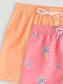 Tween Boy 2pcs Tropical Print Drawstring Swim Shorts - Multicolor - View 5