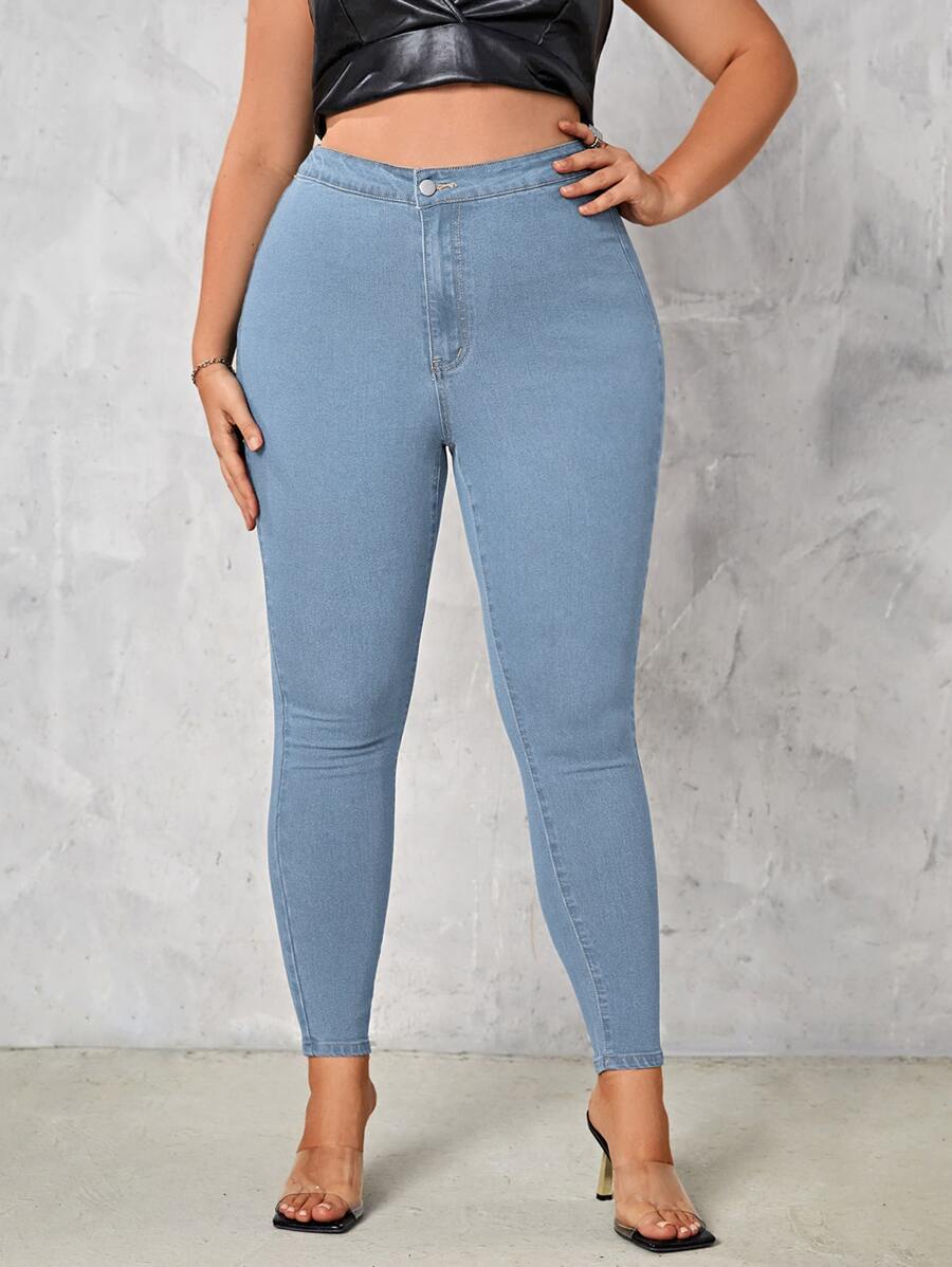 SHEIN SXY Plus Washed Skinny Jeans - Light Wash - View 1