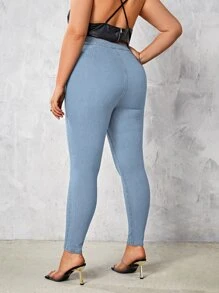 SHEIN SXY Plus Washed Skinny Jeans - Light Wash - View 2