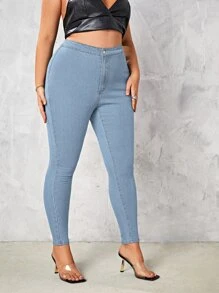 SHEIN SXY Plus Washed Skinny Jeans - Light Wash - View 3